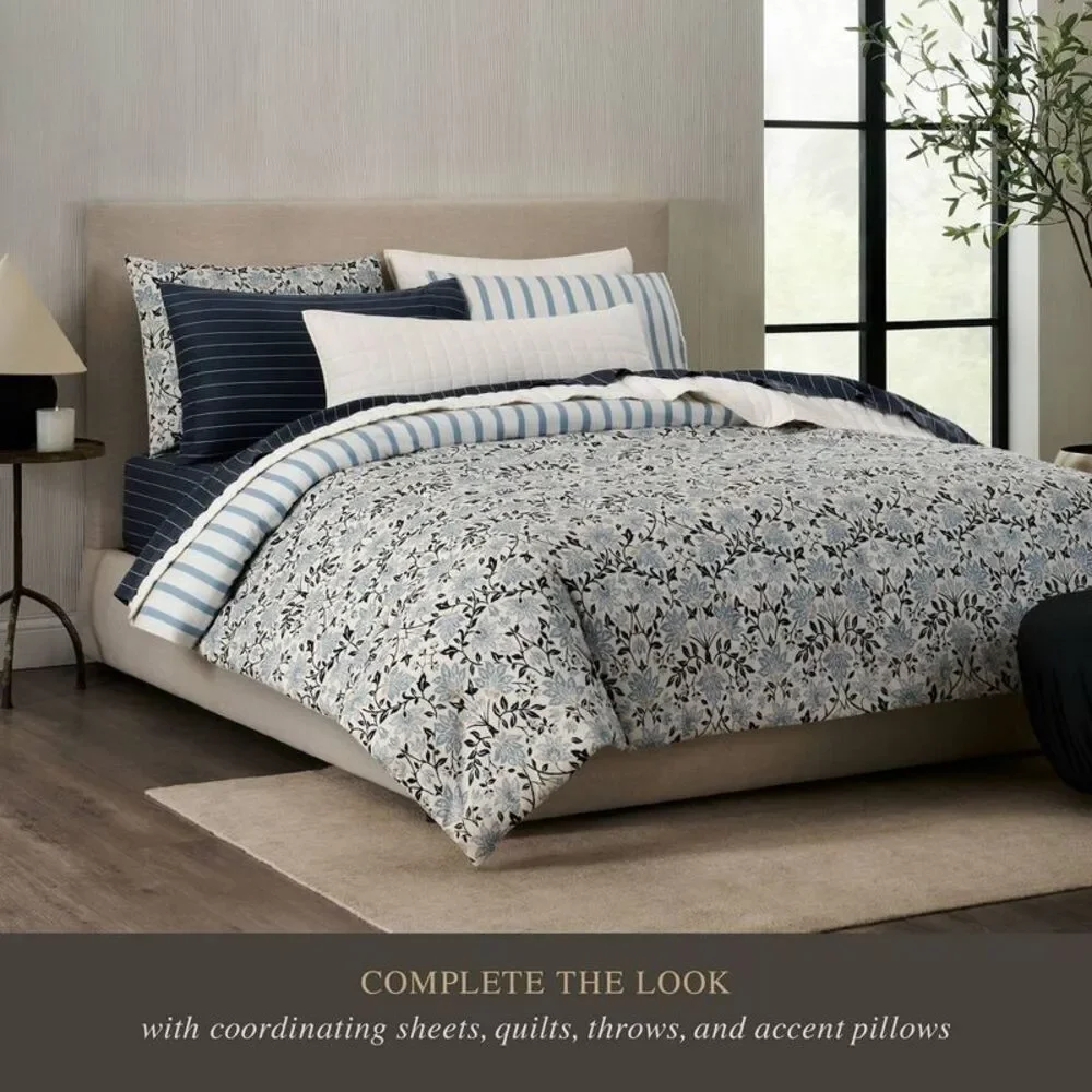 Jeremiah Brent Home 3pc King Floral 'Geneva' Cotton Comforter Set Blue